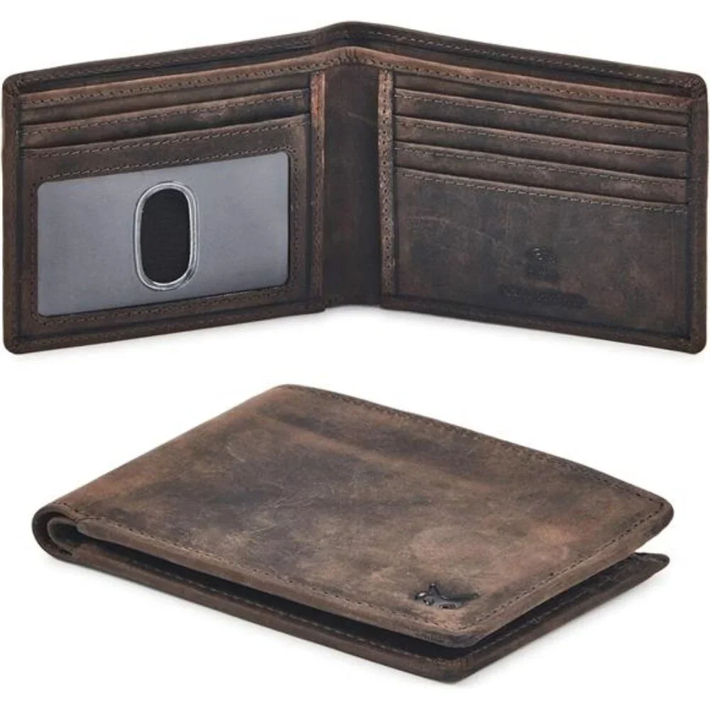 Real Leather Mens Bifold Wallet RFID Blocking Slim Minimalist Front Pocket